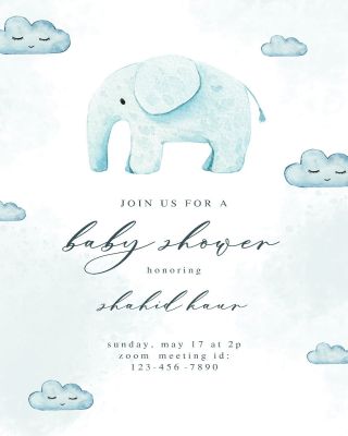 Watercolor Baby Elephant  Baby Shower Invitation