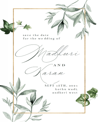 Personalized Greenery and Gold Frame Save the Date Card