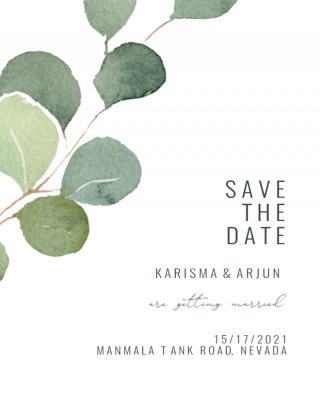 Personalized Eucalyptus leaves Save the Date Invitation Card