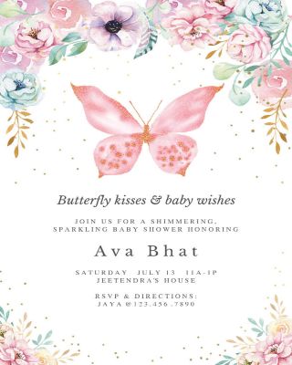 Pink Glitter Butterfly  Baby Shower Invitation