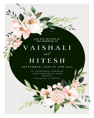 Pink Botanical Wreath  Wedding Invitation