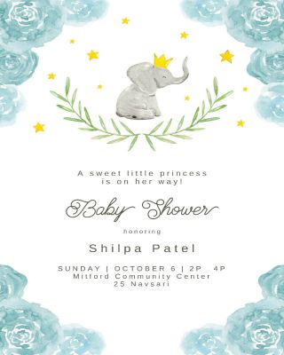 Elephant And Floral Wreath  Baby Shower Invitation