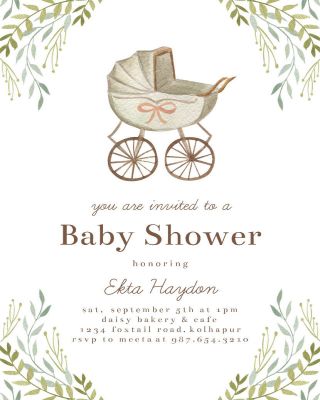 Watercolor Stroller  Baby Shower Invitation