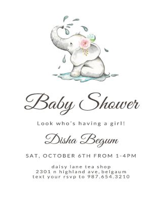 Elegant Elephant  Baby Shower Invitation
