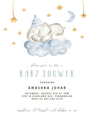Sleeping Elephant And Girraffe  Baby Shower Invitation