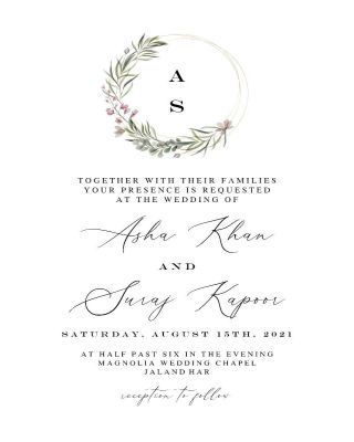 Monogram Wreath  Wedding Invitation