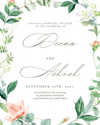 Peach And Greenery  Wedding Invitation
