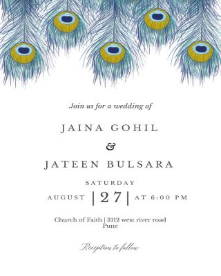 Peacock Feather  Wedding Invitation