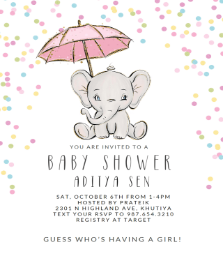 Cute Elephant Baby Shower Invitation