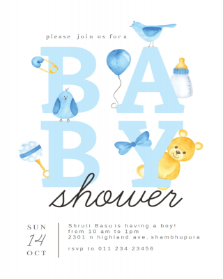 Watercolor Bear Baby Shower Invitation