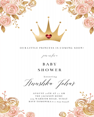Pink & Gold Floral Princess  Baby Shower Invitation