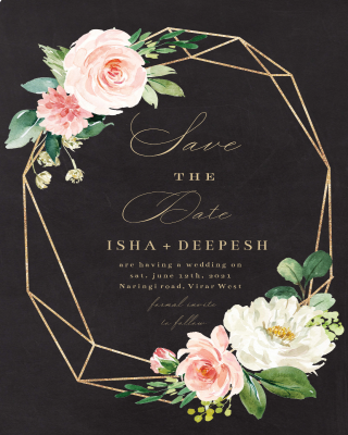 Floral Polygon Frame Save The Date Card