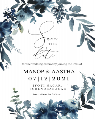 Buy Customized Indigo Flowers Save The Date Card Online