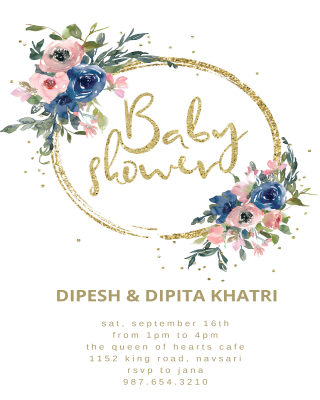 Navy & Blush Bouquet  Baby Shower Invitation