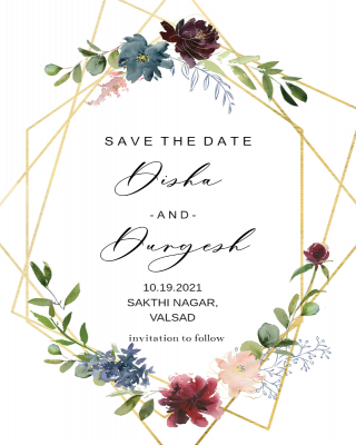 Buy Customized Geometric and Flowers Save Date Invitation Card Online