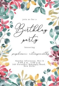 Aquarelle Floral Frame - Birthday Invitation